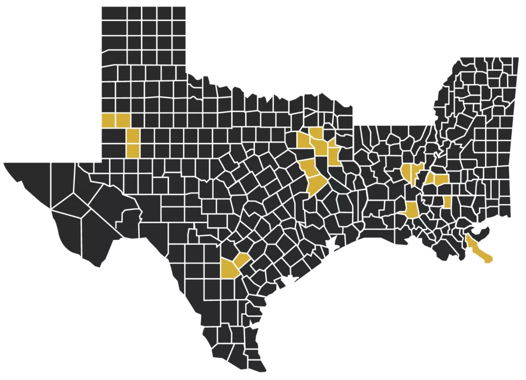 Shale International Oil and Gas Production field locations - Texas, Louisiana, Mississippi